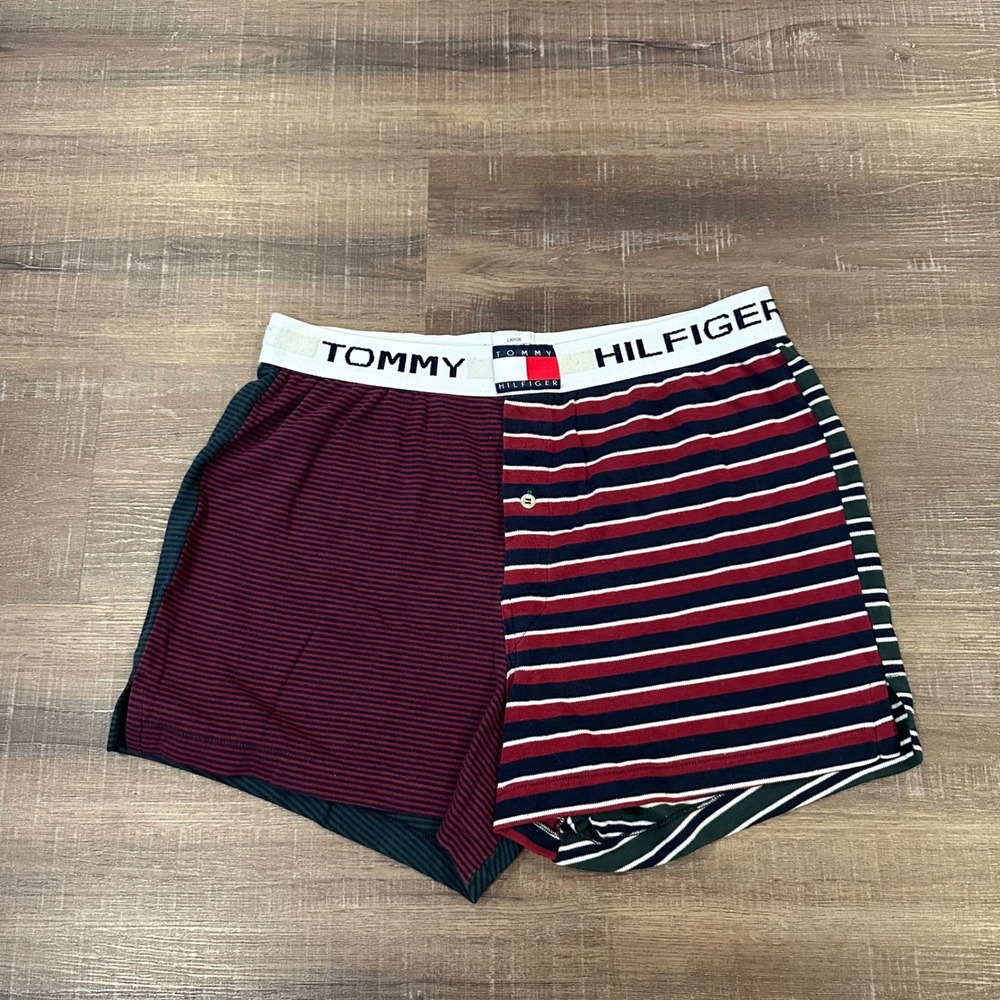 Vintage 90s Tommy Hilfiger Boxer Shorts Large Colorblock Striped USA Made Y2K